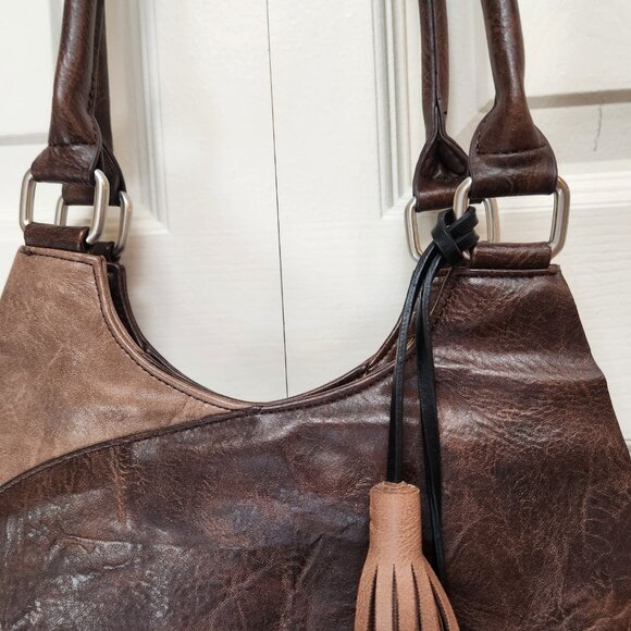 espe hobo style faux leather‎ brown and tan shoulder bag tassels boho - Picture 6 of 16